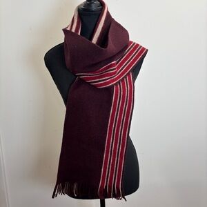 V. Fraas 100% Wool Scarf Made in Germany Burgundy Red Stripe Fringe Winter Fall